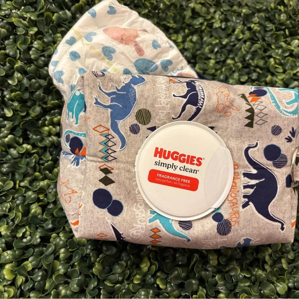 Huggies Dinosaur Print Diaper pouch - Gray and Blue